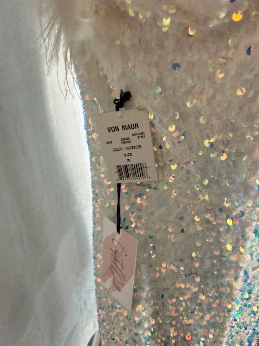White/iridescent Sequin Feather Trim Party Dress size XL - Picture 4 of 4